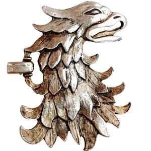 VTG 1970s Gothic Griffin Silver Tone Buckle Half Pendant Medieval Fantasy Bird